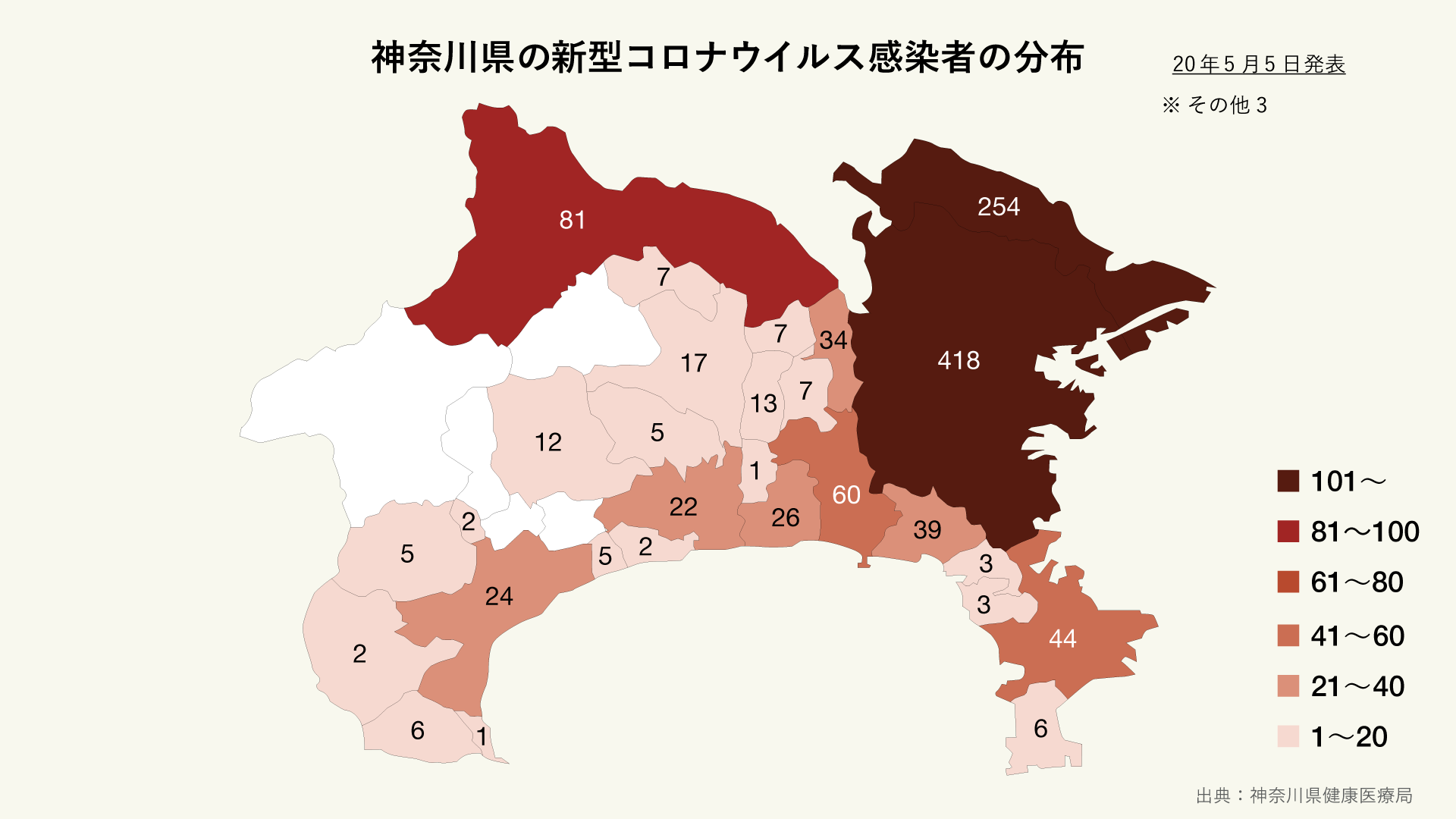 神奈川県の新型コロナウイルス感染者の分布マップ（市町村別） ｜ グラフストック