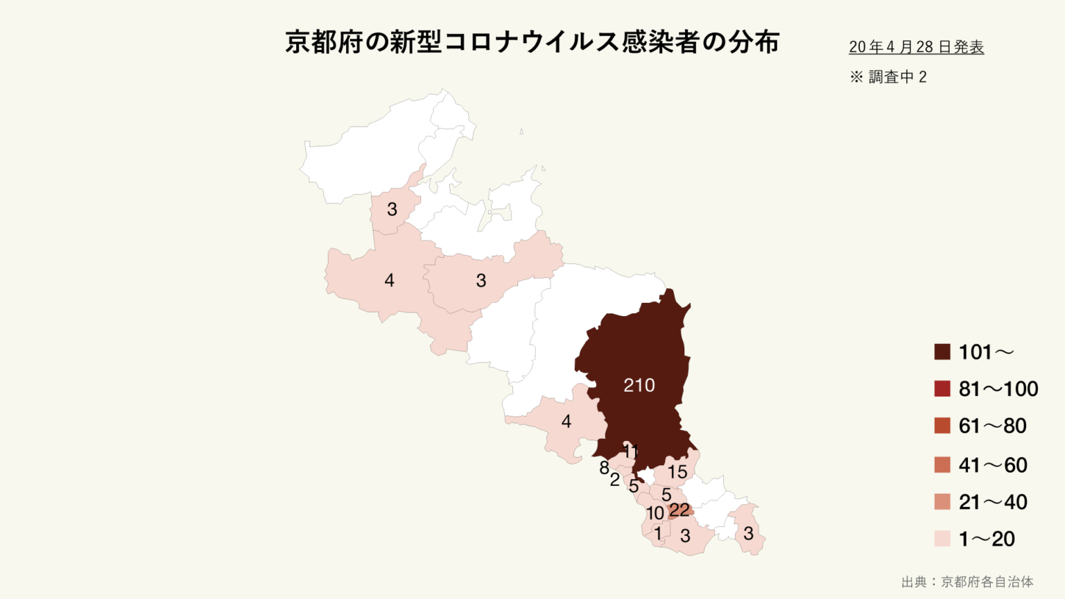 京都府の新型コロナウイルス感染者の分布マップ（市町村別） ｜ グラフストック / グラフや表が無料で使える