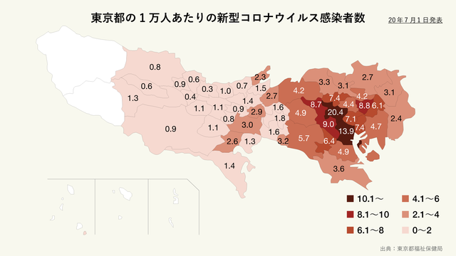 東京都の1万人あたりの新型コロナウイルス感染者数