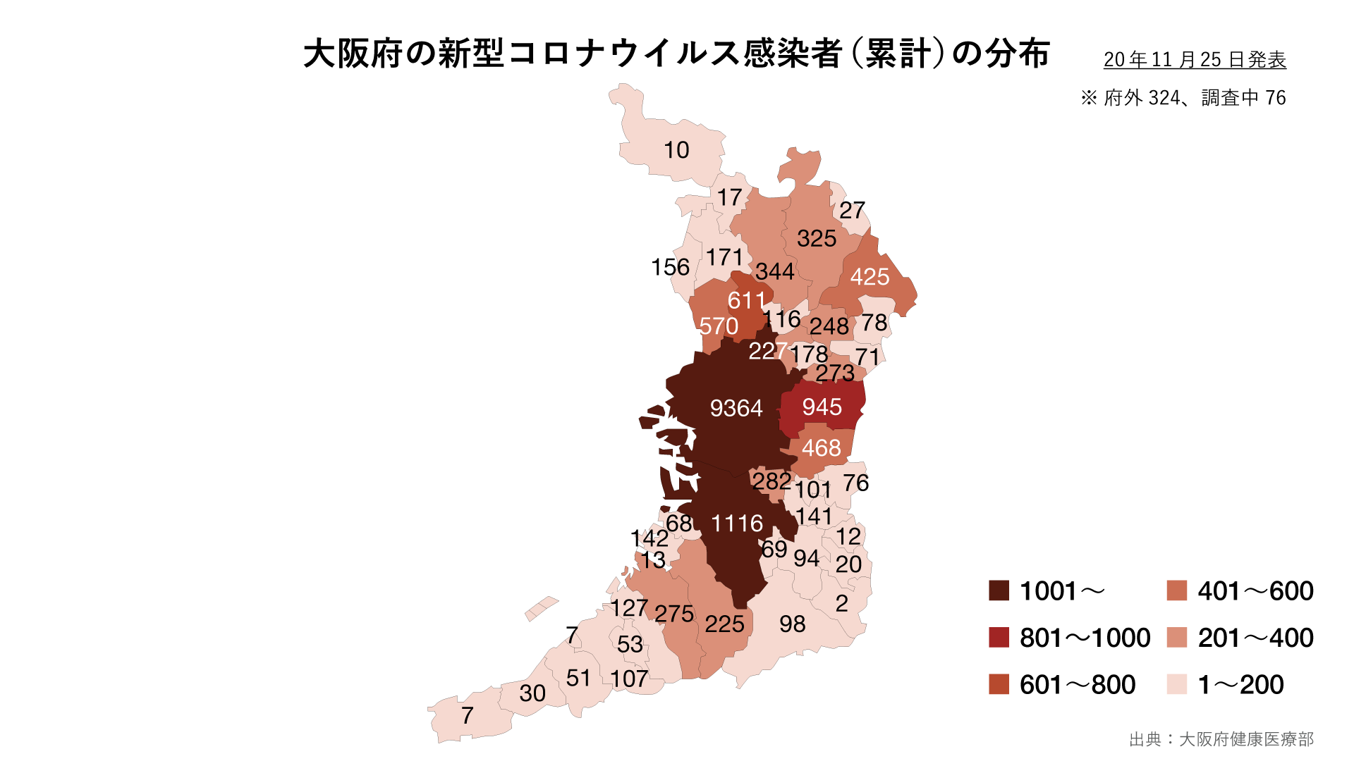 大阪府の新型コロナウイルス感染者の分布マップ 市町村別 グラフストック