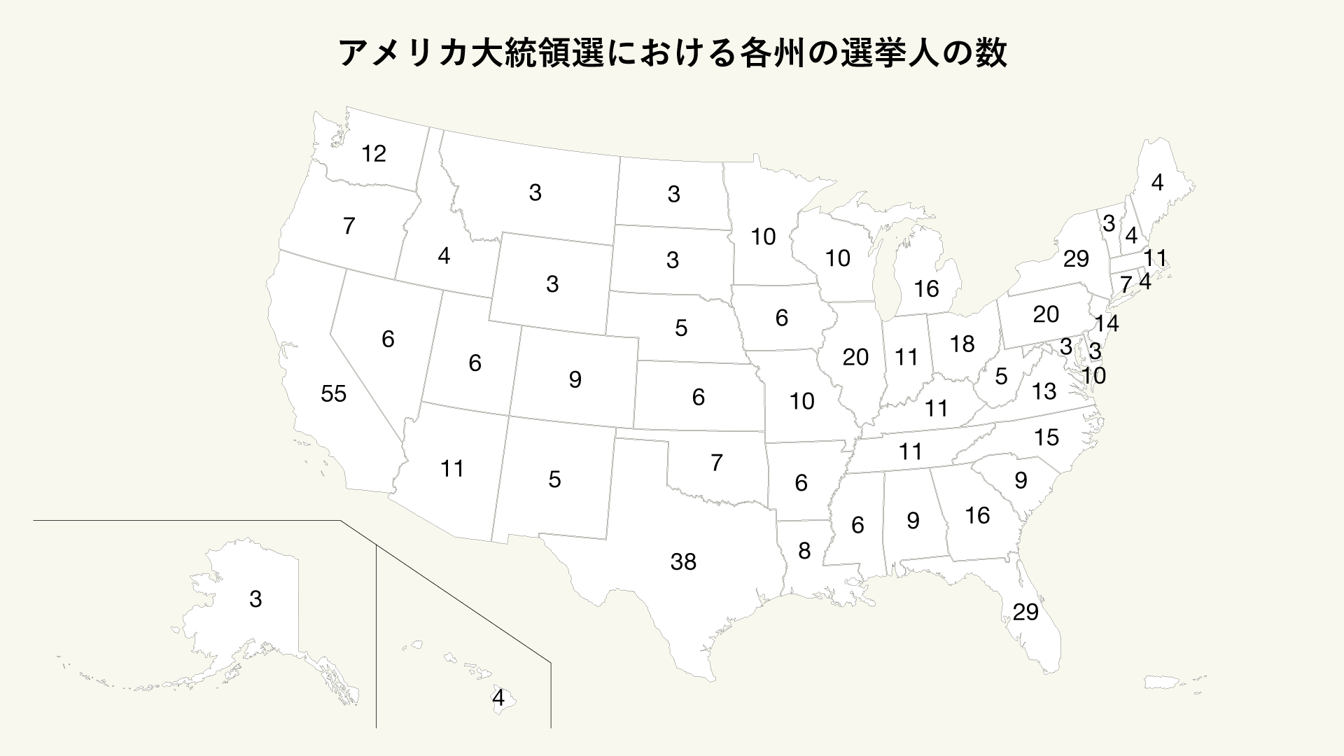アメリカ大統領選における各州の選挙人の数
